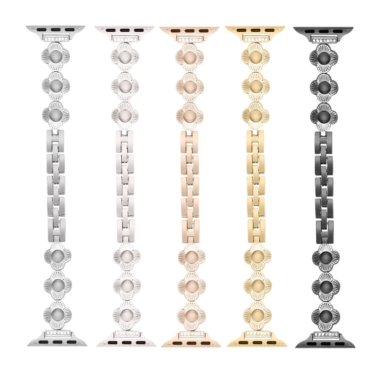 For Apple Watch Series 7 41mm Four Leaf Clover Quick-Release Metal Chain Watch Band(Silver) - free shipping - PMC TechLife - Order now!