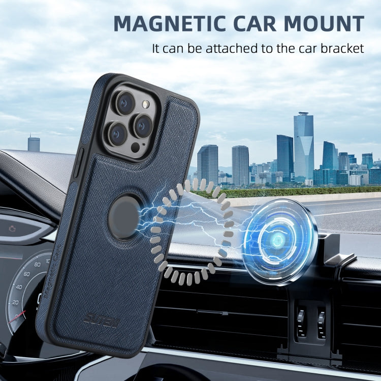 For iPhone 14 Pro Suteni M2 Cross-Grain MagSafe Vertical Card Back Phone Case(Blue) - free shipping - PMC Jewellery - Order now!