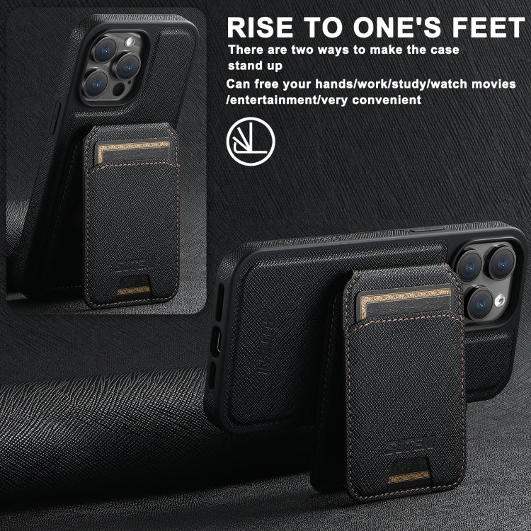 For iPhone 12 Pro Max Suteni M2 Cross-Grain MagSafe Vertical Card Back Phone Case(Black) - iPhone 12 Pro Max Cases by Suteni | Online Shopping South Africa | PMC Jewellery | Buy Now Pay Later Mobicred