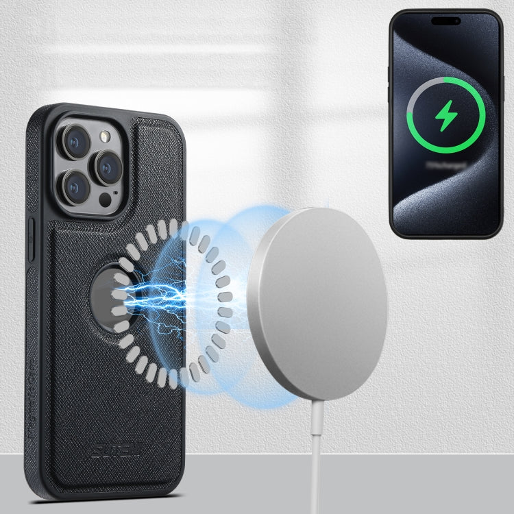 For iPhone 12 Pro Suteni M2 Cross-Grain MagSafe Vertical Card Back Phone Case(Black) - free shipping - PMC Jewellery - Order now!