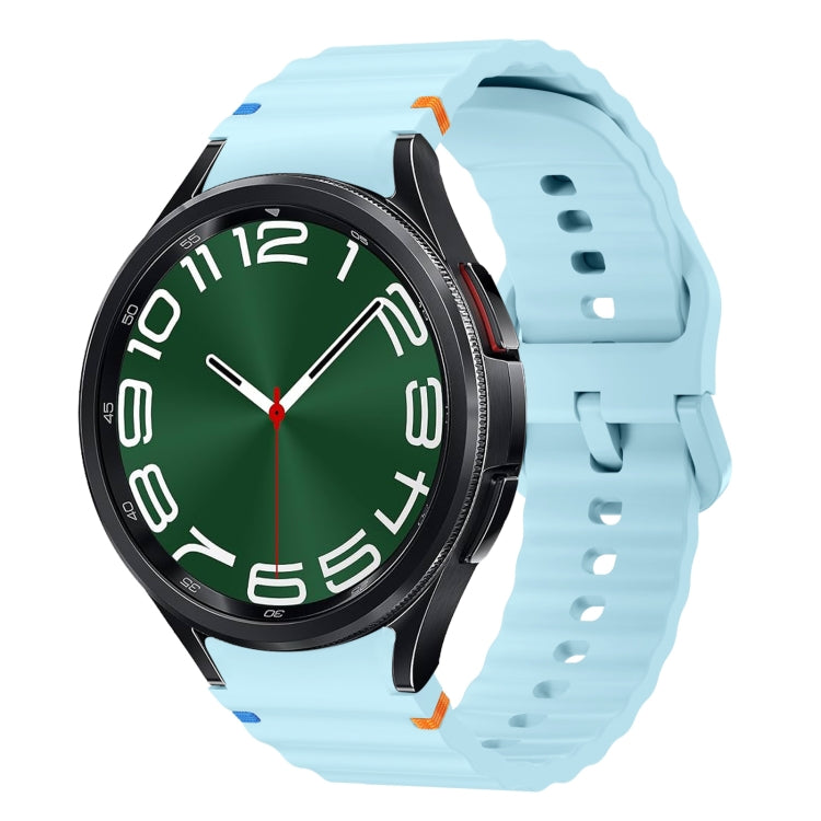 For Samsung Galaxy Watch 6 Classic Wave Pattern Stitched Silicone Watch Band(Light Blue) - free shipping - PMC TechLife - Order now!