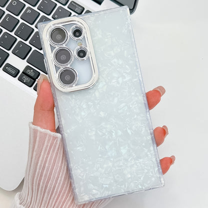 For Samsung Galaxy S25 Ultra 5G Plating Glitter Texture TPU Phone Case with Lens Film(White Shell Pattern) - Galaxy S25 Ultra 5G Cases by PMC Jewellery | Online Shopping South Africa | PMC Jewellery | Buy Now Pay Later Mobicred