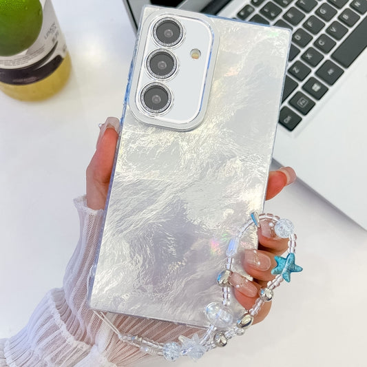 For Samsung Galaxy S25 5G Plating Glitter Texture Chain Wristband TPU Phone Case with Lens Film(White Tinfoil Texture) - Galaxy S25 5G Cases by PMC Jewellery | Online Shopping South Africa | PMC Jewellery | Buy Now Pay Later Mobicred