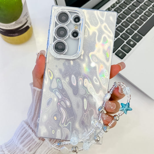 For Samsung Galaxy S25 Ultra 5G Plating Glitter Texture Chain Wristband TPU Phone Case with Lens Film(White Wrinkles) - Galaxy S25 Ultra 5G Cases by PMC Jewellery | Online Shopping South Africa | PMC Jewellery | Buy Now Pay Later Mobicred