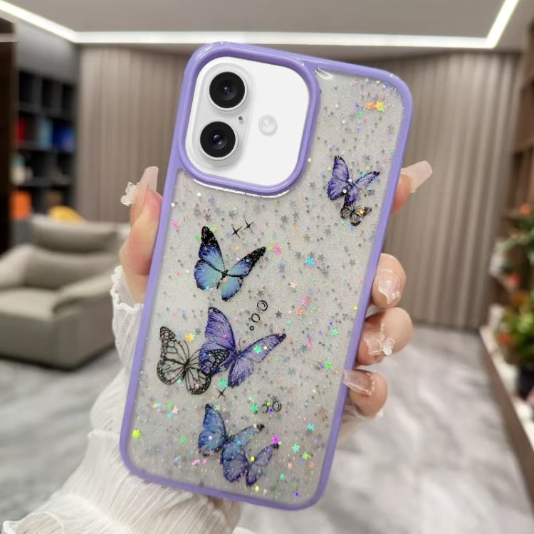 For iPhone 16 Plus Color Butterfly Glitter Epoxy TPU Phone Case(Purple) - iPhone 16 Plus Cases by PMC Jewellery | Online Shopping South Africa | PMC Jewellery | Buy Now Pay Later Mobicred