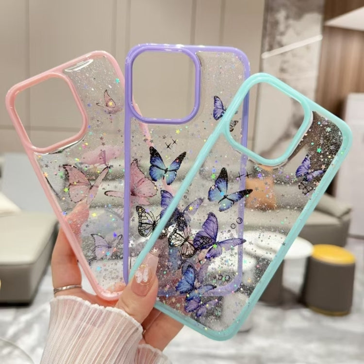 For iPhone 16 Pro Color Butterfly Glitter Epoxy TPU Phone Case(Pink) - iPhone 16 Pro Cases by PMC TechLife | Online Shopping South Africa | PMC TechLife | Buy Now Pay Later Mobicred