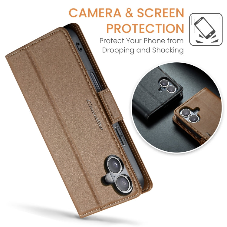 For iPhone 16 Plus CaseMe 023 Butterfly Buckle Litchi Texture RFID Anti-theft Leather Phone Case(Brown) - iPhone 16 Plus Cases by CaseMe | Online Shopping South Africa | PMC Jewellery | Buy Now Pay Later Mobicred