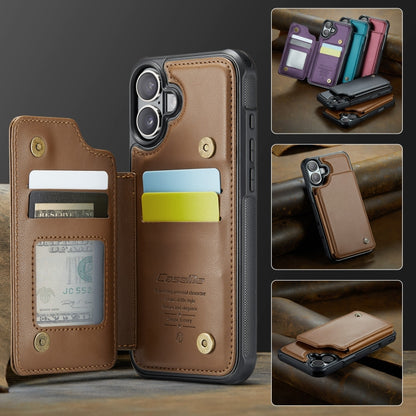 For iPhone 16 CaseMe C22 Card Slots Holder RFID Anti-theft Phone Case(Brown) - iPhone 16 Cases by CaseMe | Online Shopping South Africa | PMC Jewellery | Buy Now Pay Later Mobicred