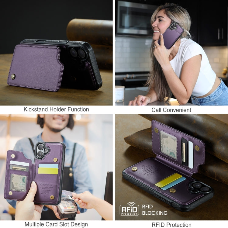 For iPhone 16 CaseMe C22 Card Slots Holder RFID Anti-theft Phone Case(Purple) - iPhone 16 Cases by CaseMe | Online Shopping South Africa | PMC Jewellery | Buy Now Pay Later Mobicred