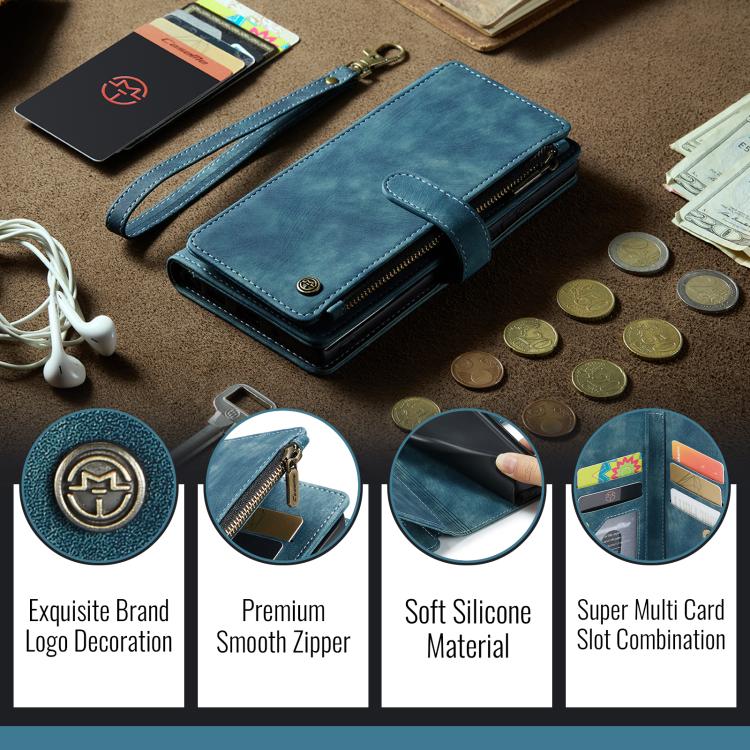 For iPhone 16e CaseMe C30 Card Slots Zipper Wallet Leather Phone Case(Blue) - iPhone 16e Cases by CaseMe | Online Shopping South Africa | PMC TechLife | Buy Now Pay Later Mobicred