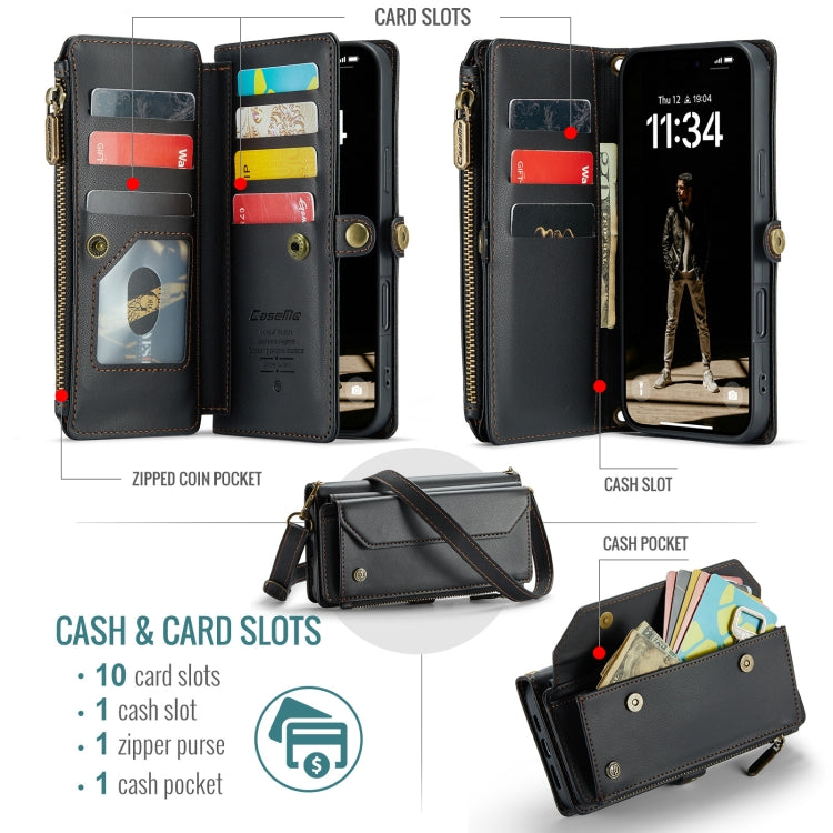 For iPhone 16 Pro Max CaseMe C36 Card Slots Zipper Wallet RFID Anti-theft Leather Phone Case(Black) - iPhone 16 Pro Max Cases by CaseMe | Online Shopping South Africa | PMC Jewellery | Buy Now Pay Later Mobicred