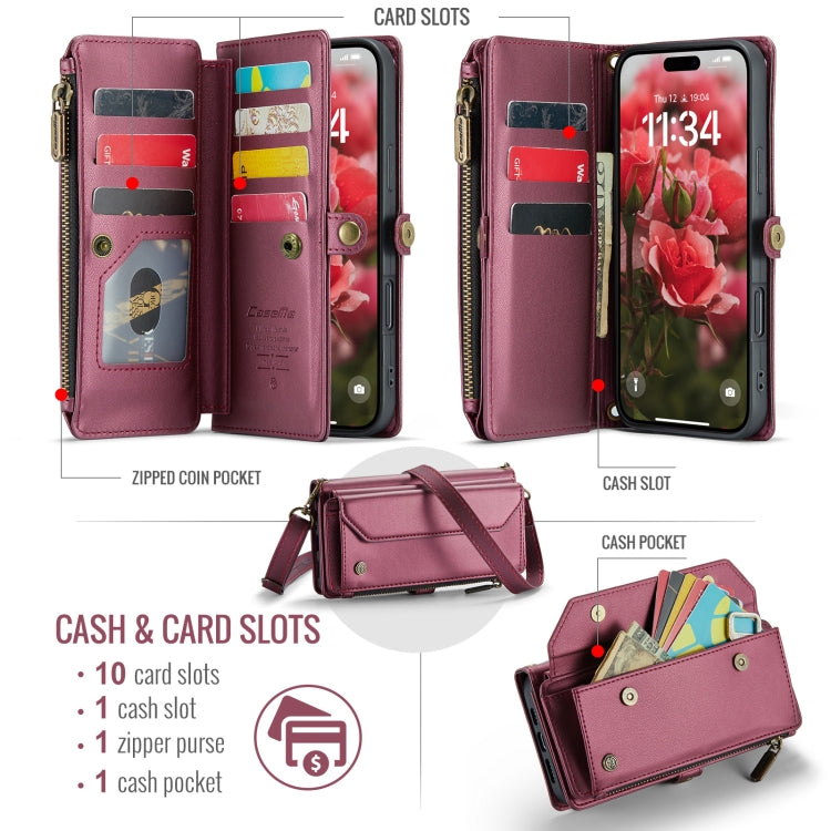 For iPhone 16 Plus CaseMe C36 Card Slots Zipper Wallet RFID Anti-theft Leather Phone Case(Red) - iPhone 16 Plus Cases by CaseMe | Online Shopping South Africa | PMC Jewellery | Buy Now Pay Later Mobicred