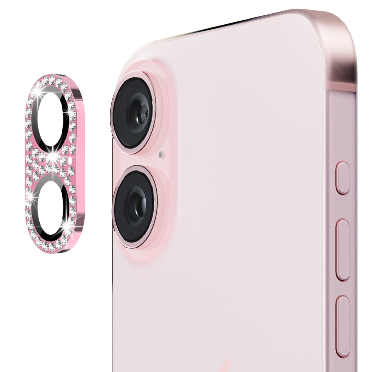 For iPhone 16 / 16 Plus ENKAY Hat-Prince Blink Diamond Camera Lens Aluminium Alloy Tempered Glass Film(Pink) - iPhone 16 Tempered Glass by ENKAY | Online Shopping South Africa | PMC Jewellery | Buy Now Pay Later Mobicred