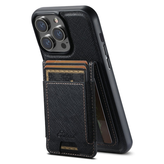 For iPhone 14 Pro Max Suteni H17 Cross Grain Leather MagSafe Detachable Wallet Phone Case(Black) - iPhone 14 Pro Max Cases by Suteni | Online Shopping South Africa | PMC Jewellery | Buy Now Pay Later Mobicred