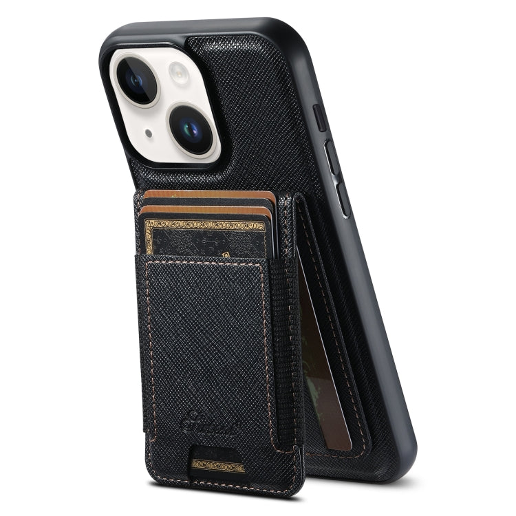 For iPhone 14 Plus Suteni H17 Cross Grain Leather MagSafe Detachable Wallet Phone Case(Black) - iPhone 14 Plus Cases by Suteni | Online Shopping South Africa | PMC Jewellery | Buy Now Pay Later Mobicred