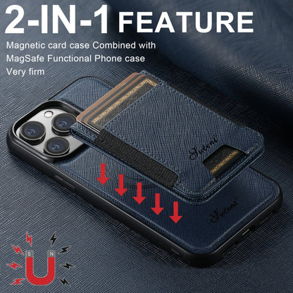 For iPhone 14 Plus Suteni H17 Cross Grain Leather MagSafe Detachable Wallet Phone Case(Blue) - iPhone 14 Plus Cases by Suteni | Online Shopping South Africa | PMC Jewellery | Buy Now Pay Later Mobicred