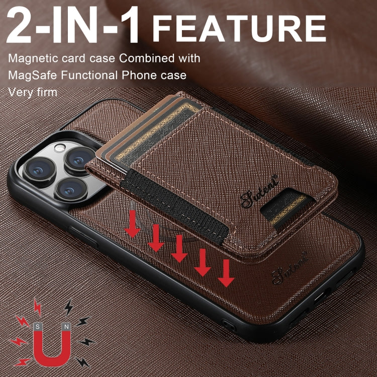 For iPhone 13 Pro Max Suteni H17 Cross Grain Leather MagSafe Detachable Wallet Phone Case(Brown) - iPhone 13 Pro Max Cases by Suteni | Online Shopping South Africa | PMC Jewellery | Buy Now Pay Later Mobicred