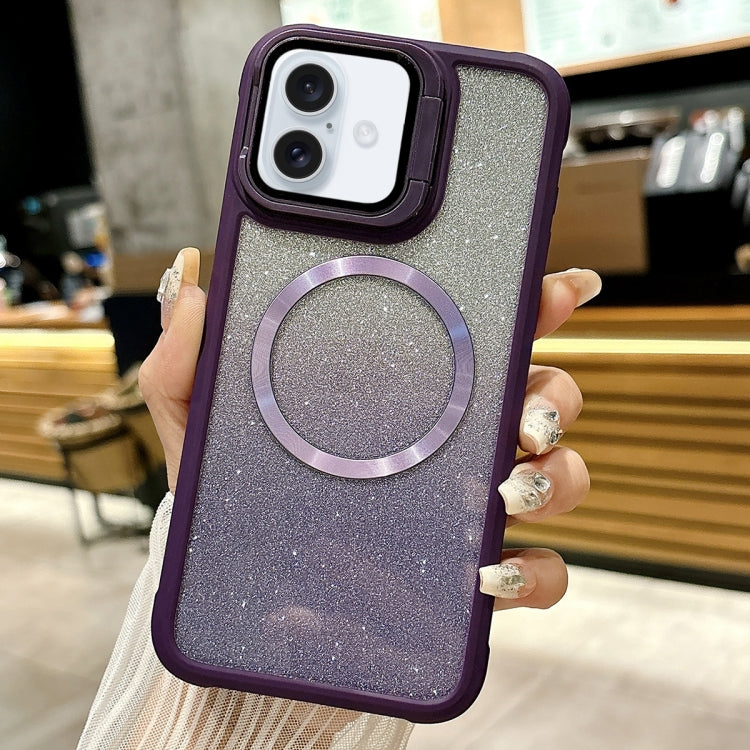 For iPhone 16 CD-grain Gradient Glitter Magsafe Acrylic Hybrid TPU Phone Case(Purple) - iPhone 16 Cases by PMC Jewellery | Online Shopping South Africa | PMC Jewellery | Buy Now Pay Later Mobicred