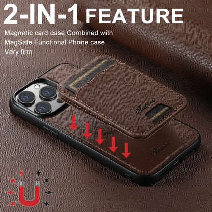 For iPhone 12 Pro Max Suteni H18 Cross Grain MagSafe Wallet Leather Phone Case(Brown) - iPhone 12 Pro Max Cases by Suteni | Online Shopping South Africa | PMC Jewellery | Buy Now Pay Later Mobicred