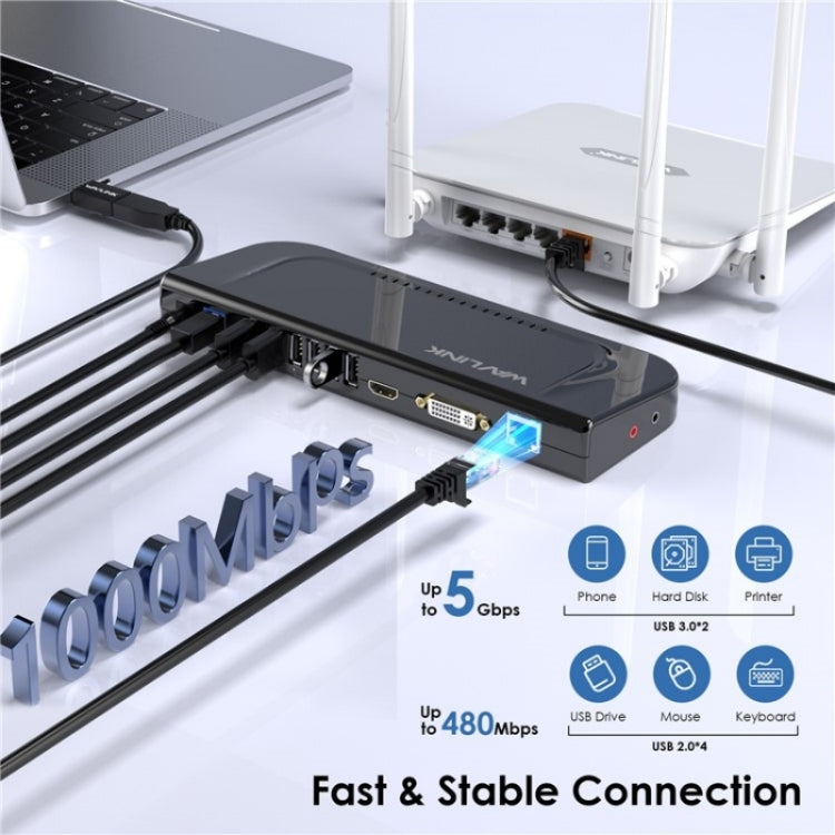 WAVLINK UG49DK4 Universal Laptop Docking Station Dual Monitor Supports DVI / HDMI / VGA(AU Plug) - USB 3.0 HUB by WAVLINK | Online Shopping South Africa | PMC Jewellery | Buy Now Pay Later Mobicred