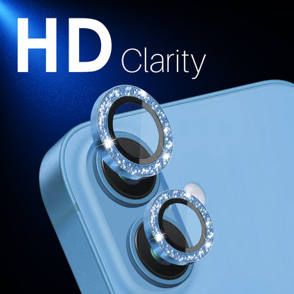 For iPhone 16 / 16 Plus NORTHJO Glitter Camera Lens Protector Tempered Glass Metal Ring Film(Blue) - iPhone 16 Tempered Glass by NORTHJO | Online Shopping South Africa | PMC Jewellery | Buy Now Pay Later Mobicred