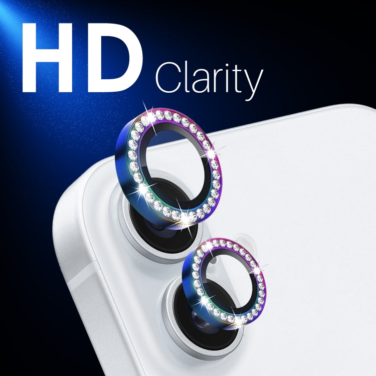 For iPhone 16 / 16 Plus NORTHJO Rhinestone Camera Lens Protector Tempered Glass Metal Ring Film(Colorful) - iPhone 16 Tempered Glass by NORTHJO | Online Shopping South Africa | PMC Jewellery | Buy Now Pay Later Mobicred