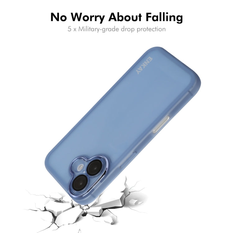 For iPhone 16 ENKAY Hat-Prince Translucent Matte TPU Phone Case with Lens Film(Blue) - iPhone 16 Cases by ENKAY | Online Shopping South Africa | PMC Jewellery | Buy Now Pay Later Mobicred