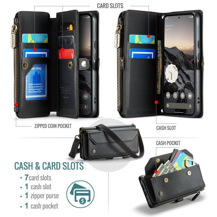 For Google Pixel 9 / 9 Pro CaseMe C36 Card Slots Zipper Wallet RFID Anti-theft Leather Phone Case(Black) - Google Cases by CaseMe | Online Shopping South Africa | PMC Jewellery | Buy Now Pay Later Mobicred