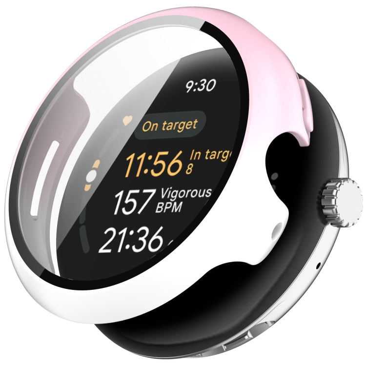 For Google Pixel Watch 3 41mm PC + Tempered Film Integrated Watch Protective Case(Pink+White) - Watch Cases by PMC TechLife | Online Shopping South Africa | PMC TechLife | Buy Now Pay Later Mobicred