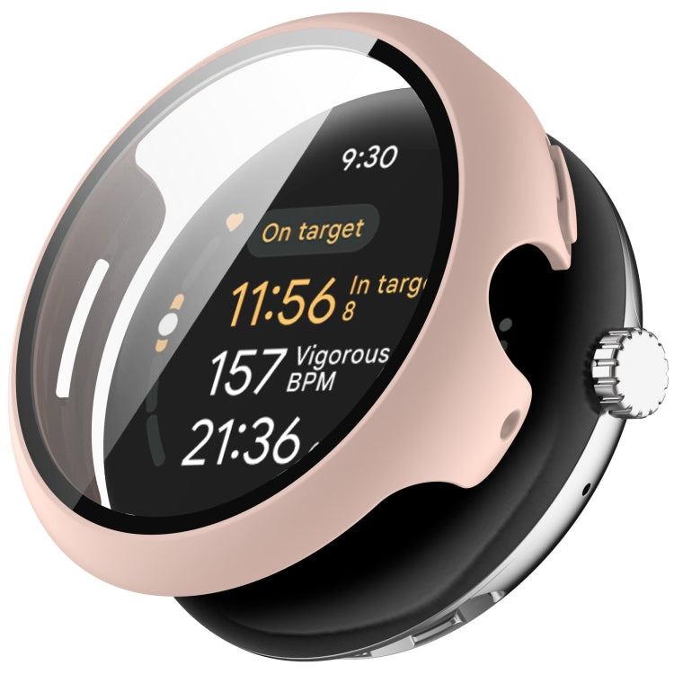 For Google Pixel Watch 3 45mm PC + Tempered Film Integrated Watch Protective Case(Pink) - Watch Cases by PMC TechLife | Online Shopping South Africa | PMC TechLife | Buy Now Pay Later Mobicred