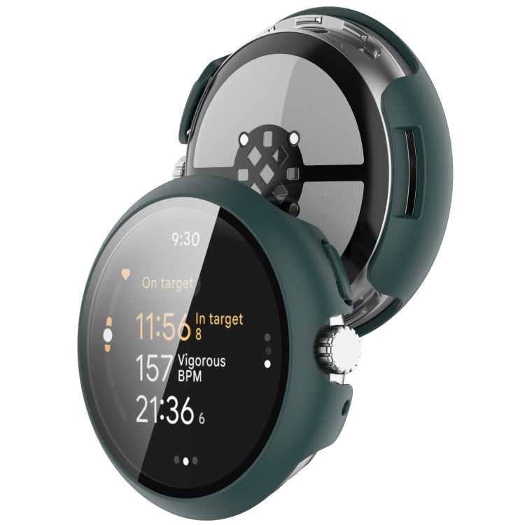 For Google Pixel Watch 3 45mm PC + Tempered Film Integrated Watch Protective Case(Green) - Watch Cases by PMC TechLife | Online Shopping South Africa | PMC TechLife | Buy Now Pay Later Mobicred