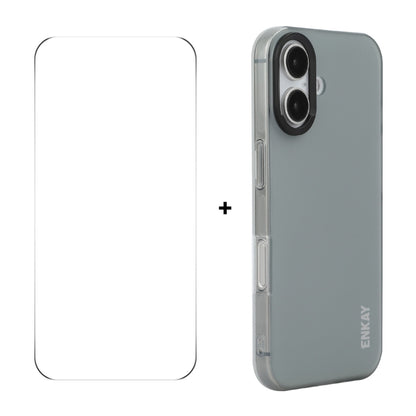 For iPhone 16 ENKAY Hat-Prince Translucent Matte TPU Phone Case + 9H Big Arc Edge Film(Grey) - iPhone 16 Cases by ENKAY | Online Shopping South Africa | PMC Jewellery | Buy Now Pay Later Mobicred