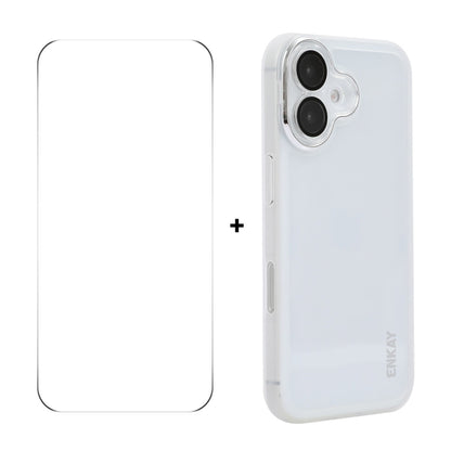 For iPhone 16 ENKAY Hat-Prince Translucent Matte TPU Phone Case with Lens Film + 9H Big Arc Edge Film(White) - iPhone 16 Cases by ENKAY | Online Shopping South Africa | PMC Jewellery | Buy Now Pay Later Mobicred