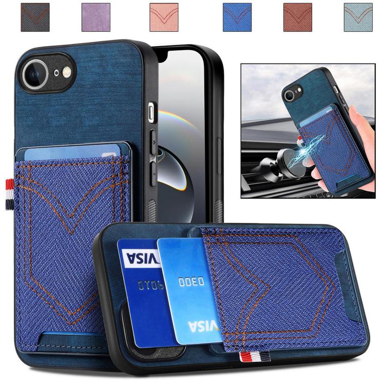For iPhone 16e Denim Texture Leather Skin Phone Case with Card Slot(Blue) - iPhone 16e Cases by PMC TechLife | Online Shopping South Africa | PMC TechLife | Buy Now Pay Later Mobicred