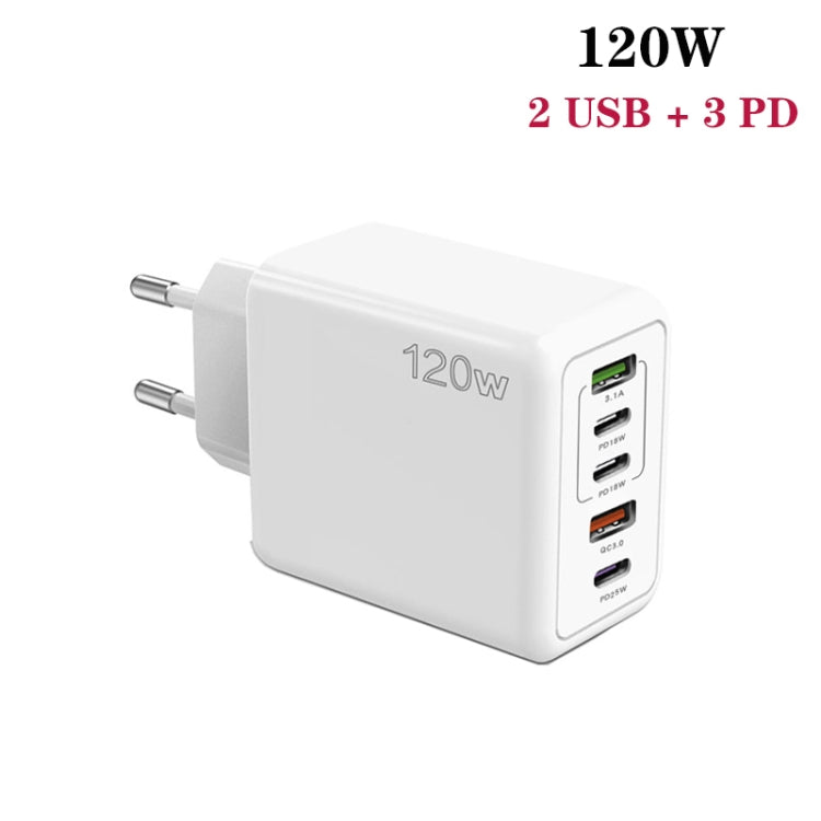 120W 3 PD Type-C Dual USB Multi Port Charger for Mobile Phones, EU Plug(WHite) - USB Charger by PMC Jewellery | Online Shopping South Africa | PMC Jewellery | Buy Now Pay Later Mobicred