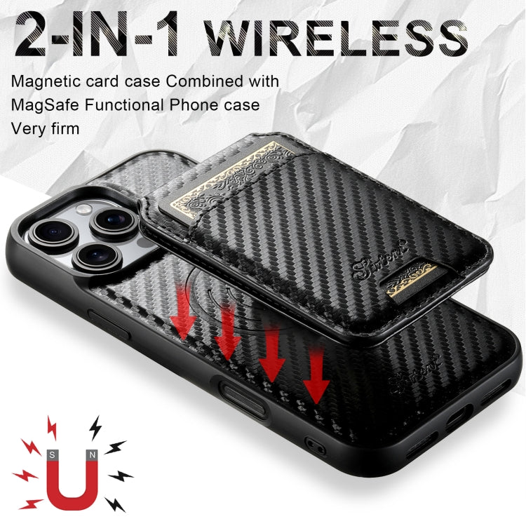 For iPhone 16 Pro Max Suteni TXWH18 Carbon Fiber Texture Detachable Wallet MagSafe Phone Case(Black) - iPhone 16 Pro Max Cases by Suteni | Online Shopping South Africa | PMC Jewellery | Buy Now Pay Later Mobicred