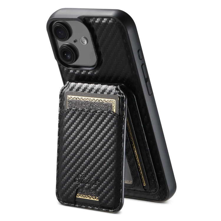 For iPhone 16 Plus Suteni TXWH18 Carbon Fiber Texture Detachable Wallet MagSafe Phone Case(Black) - iPhone 16 Plus Cases by Suteni | Online Shopping South Africa | PMC Jewellery | Buy Now Pay Later Mobicred