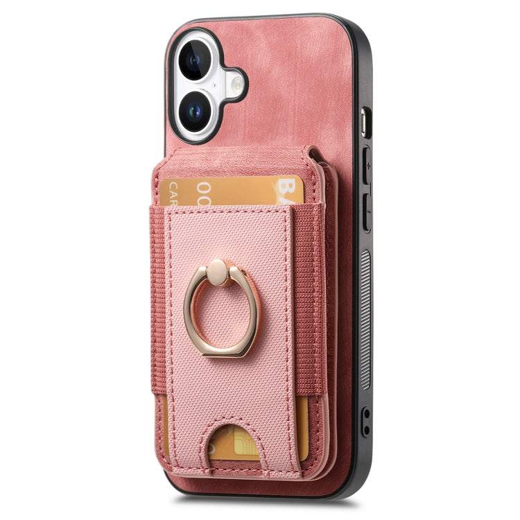 For iPhone 16 Retro Splitable Magnetic Stand Card Bag Leather Phone Case(Pink) - iPhone 16 Cases by PMC Jewellery | Online Shopping South Africa | PMC Jewellery | Buy Now Pay Later Mobicred