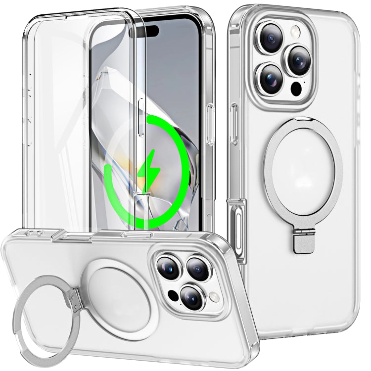 For iPhone 16 Pro Frosted Skin Feel MagSafe Holder 360 Full Body Phone Case(Transparent) - iPhone 16 Pro Cases by PMC Jewellery | Online Shopping South Africa | PMC Jewellery | Buy Now Pay Later Mobicred