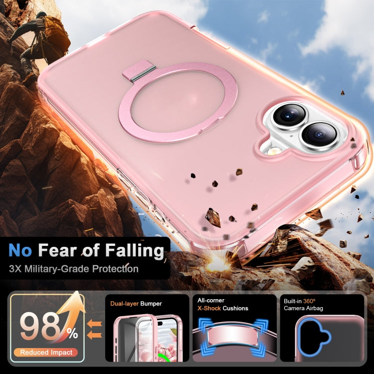 For iPhone 16 Plus Frosted Skin Feel MagSafe Holder 360 Full Body Phone Case(Pink) - iPhone 16 Plus Cases by PMC Jewellery | Online Shopping South Africa | PMC Jewellery | Buy Now Pay Later Mobicred