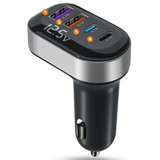 K33 With Voltage Display USB-A and Type-C 4-Port Car Charger Fast Charging Adapter - Cigar Socket by PMC Jewellery | Online Shopping South Africa | PMC Jewellery | Buy Now Pay Later Mobicred