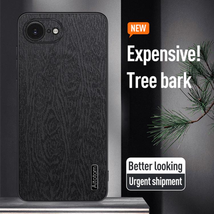 For iPhone 16e Tree Bark Leather Shockproof Phone Case(Black) - iPhone 16e Cases by PMC TechLife | Online Shopping South Africa | PMC TechLife | Buy Now Pay Later Mobicred