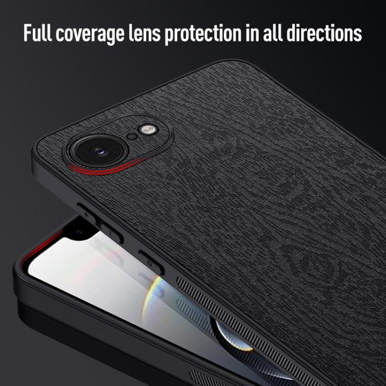 For iPhone 16e Tree Bark Leather Shockproof Phone Case(Black) - iPhone 16e Cases by PMC TechLife | Online Shopping South Africa | PMC TechLife | Buy Now Pay Later Mobicred