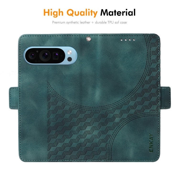 For Google Pixel 9 Pro ENKAY Embossed Rhombus Starry Leather Phone Case with Screen Film(Black) - Google Cases by ENKAY | Online Shopping South Africa | PMC Jewellery | Buy Now Pay Later Mobicred