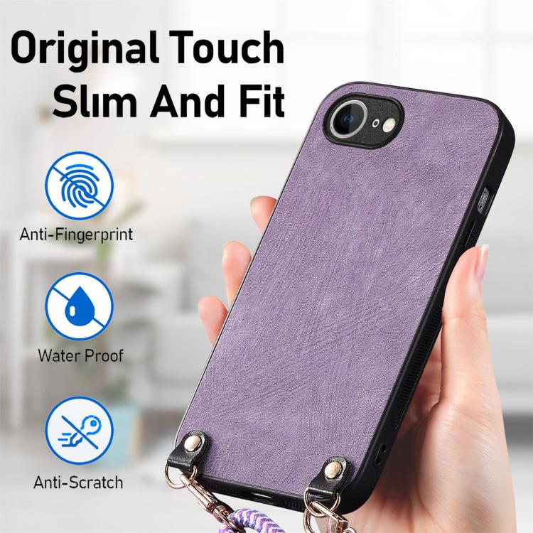 For  iPhone 16e Vintage Leather PC Back Cover Phone Case with Crossbody Strap(Purple) - iPhone 16e Cases by PMC TechLife | Online Shopping South Africa | PMC TechLife | Buy Now Pay Later Mobicred