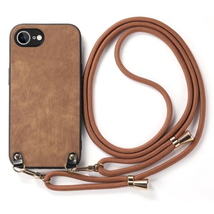 For  iPhone 16e Vintage Leather PC Back Cover Phone Case with Crossbody Strap(Brown) - iPhone 16e Cases by PMC TechLife | Online Shopping South Africa | PMC TechLife | Buy Now Pay Later Mobicred