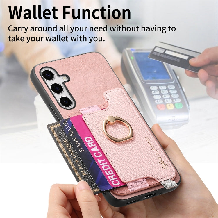 For Samsung Galaxy S25 Ultra 5G Retro Cross Leather Ring Horizontal Insert Card Bag MagSafe Phone Case(Pink) - Galaxy S25 Ultra 5G Cases by PMC Jewellery | Online Shopping South Africa | PMC Jewellery | Buy Now Pay Later Mobicred