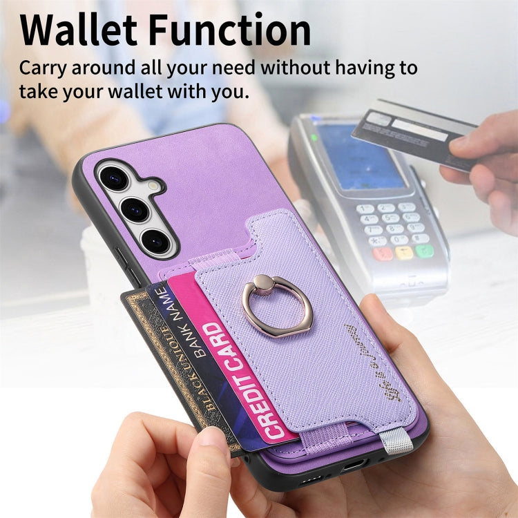 For Samsung Galaxy S25 Ultra 5G Retro Cross Leather Ring Horizontal Insert Card Bag MagSafe Phone Case(Purple) - Galaxy S25 Ultra 5G Cases by PMC Jewellery | Online Shopping South Africa | PMC Jewellery | Buy Now Pay Later Mobicred