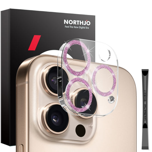 For iPhone 16 Pro / 16 Pro Max NORTHJO Camera Lens Protector Glitter Ring 3D Tempered Glass Film(Pink) - iPhone 16 Pro Max Tempered Glass by NORTHJO | Online Shopping South Africa | PMC Jewellery | Buy Now Pay Later Mobicred