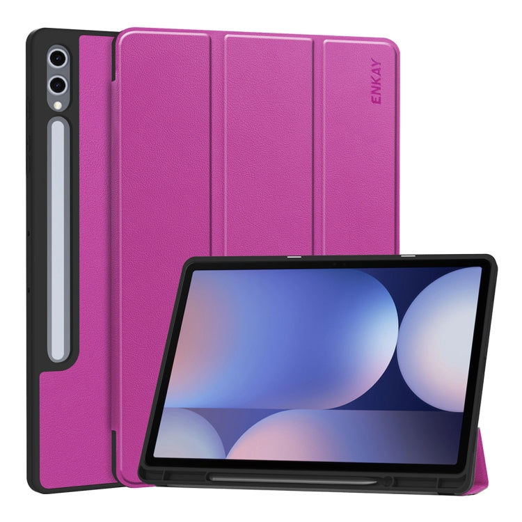 For Samsung Galaxy Tab S10+ / S9+ / S9 FE+ ENKAY Tri-fold Custer Texture TPU Leather Smart Tablet Case with Pen Slot(Purple) - Galaxy Tab S9+ Cases by ENKAY | Online Shopping South Africa | PMC Jewellery | Buy Now Pay Later Mobicred